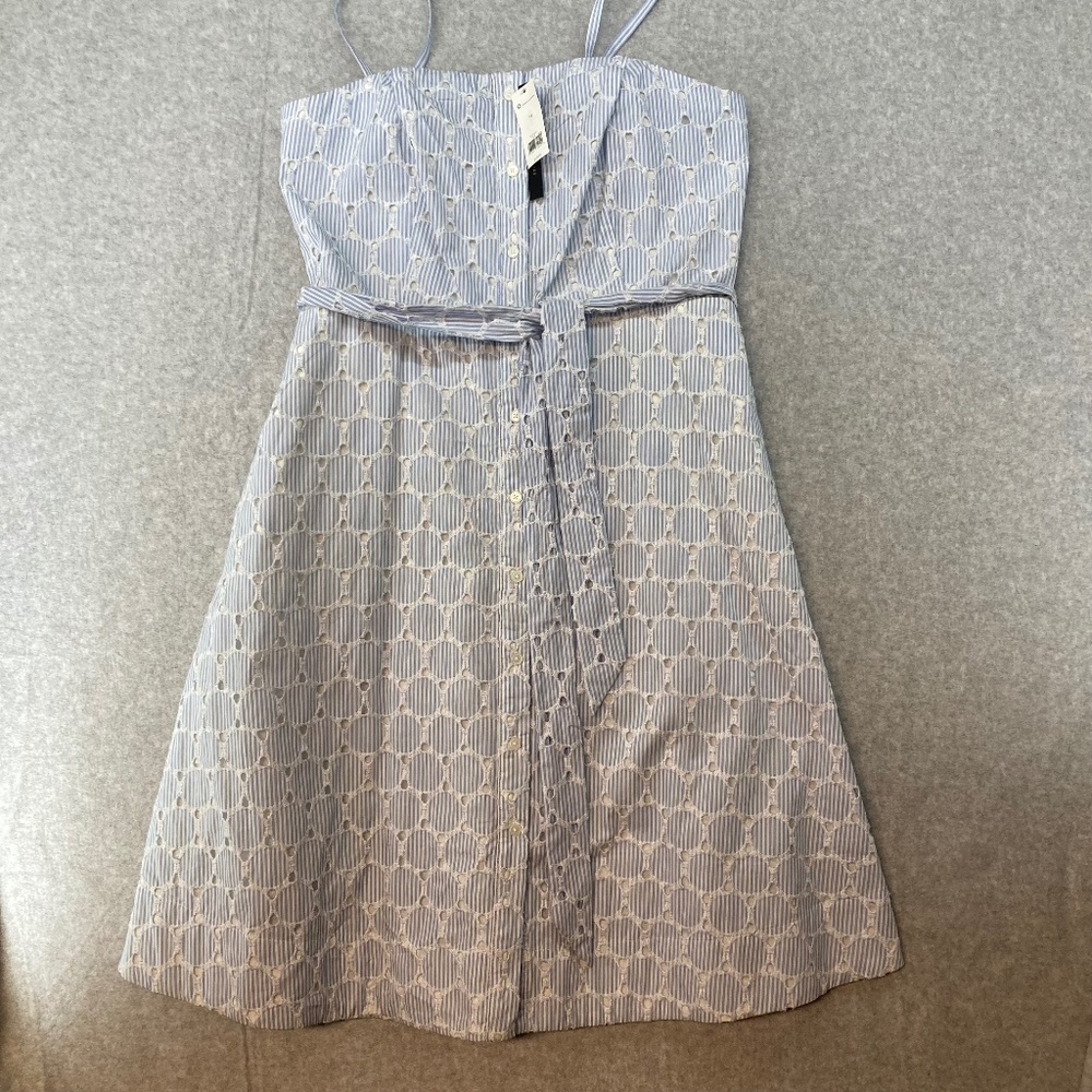 NEW! Banana Republic Size 14 Blue White Eyelet Cotton Sundress Waist Tie
